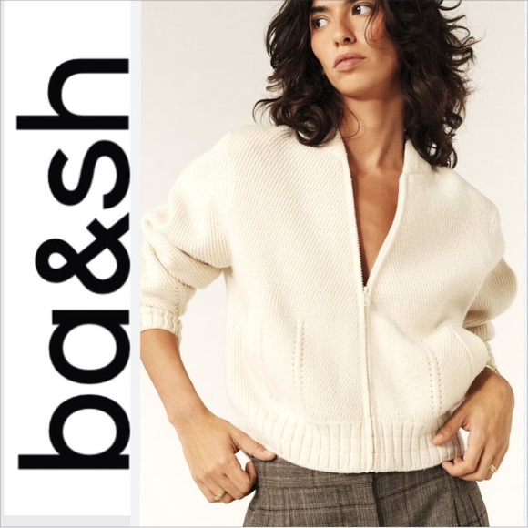 Ba&sh Belem Cardigan Ecru zip wool blend - Picture 1 of 14